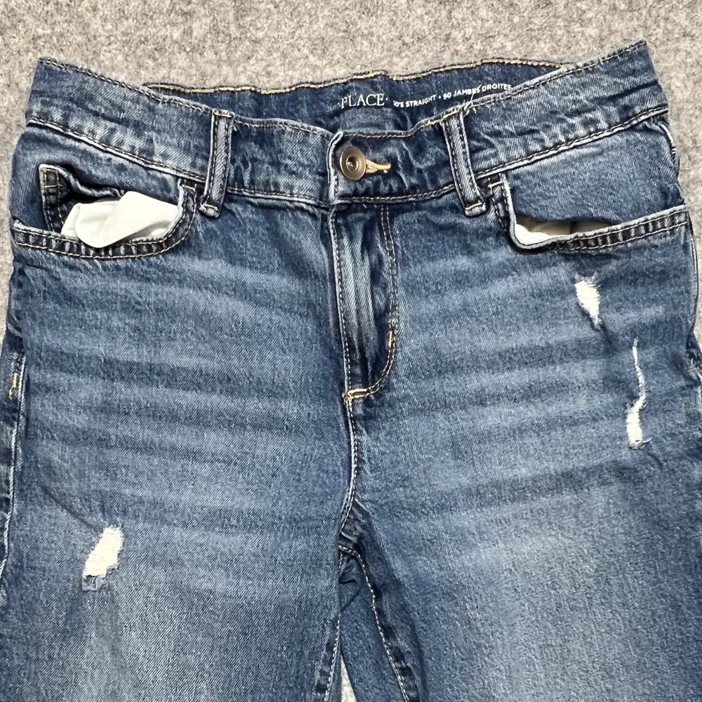 The Childrens Place Boys 90s Straight Leg Distressed Blue Jeans Size 12